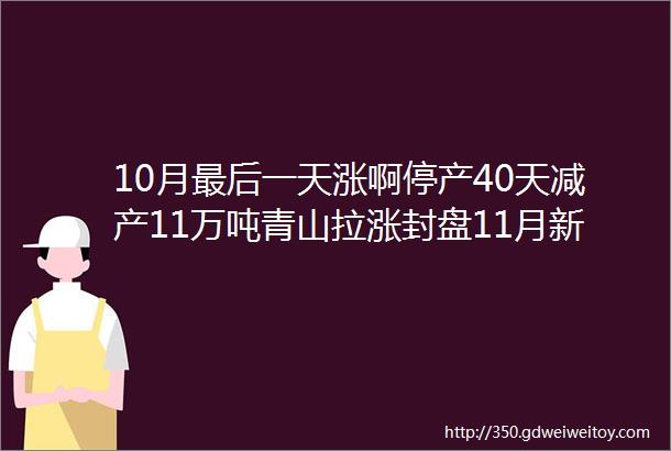 10月最后一天涨啊停产40天减产11万吨青山拉涨封盘11月新一轮涨价潮来了